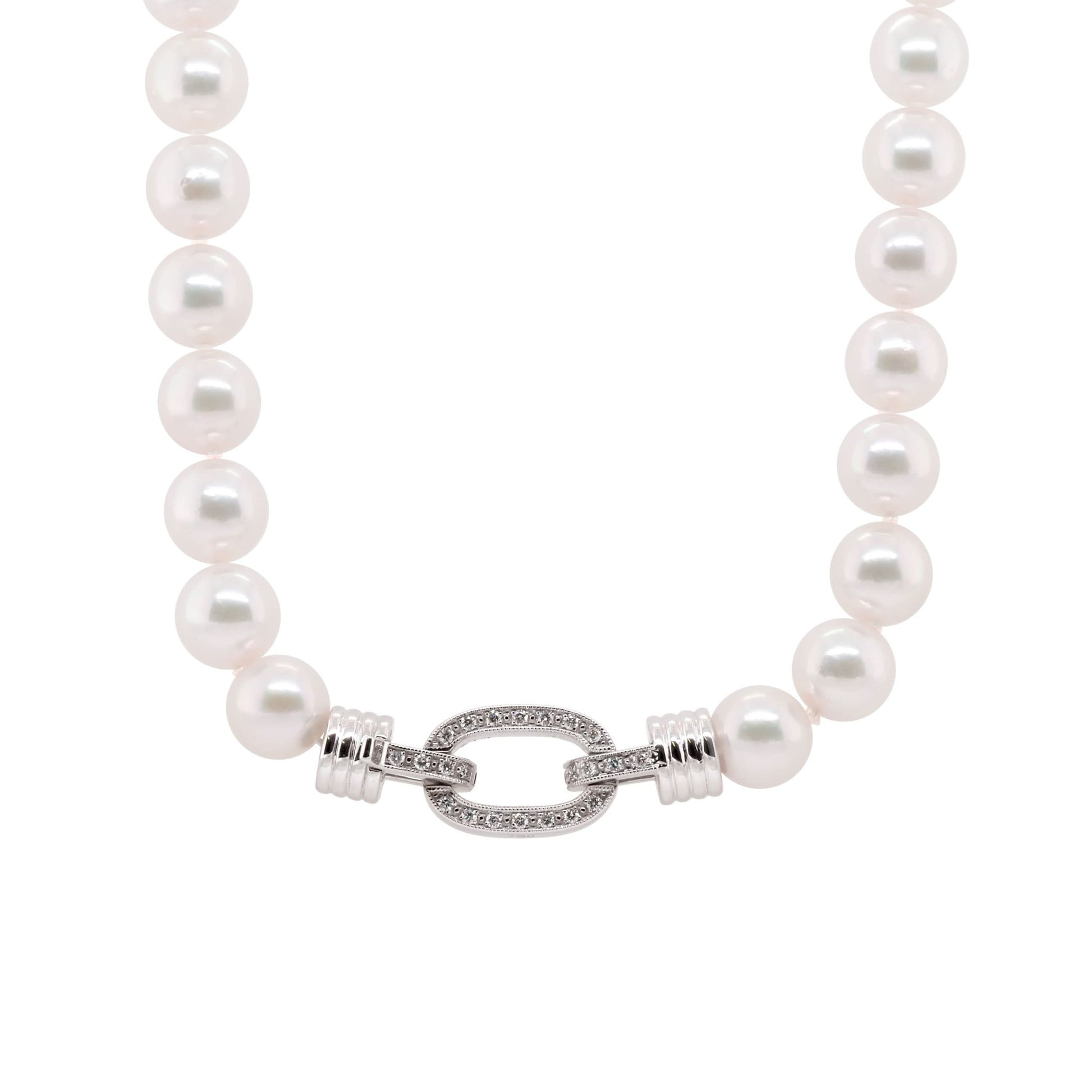 Jewellery 18ct White Gold Akoya Pearl Necklace with Diamond-Set Chain-Link Clasp