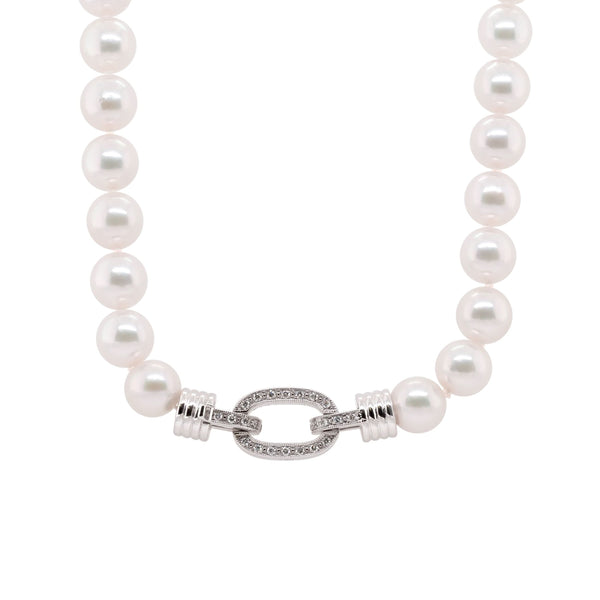 Jewellery 18ct White Gold Akoya Pearl Necklace with Diamond-Set Chain-Link Clasp