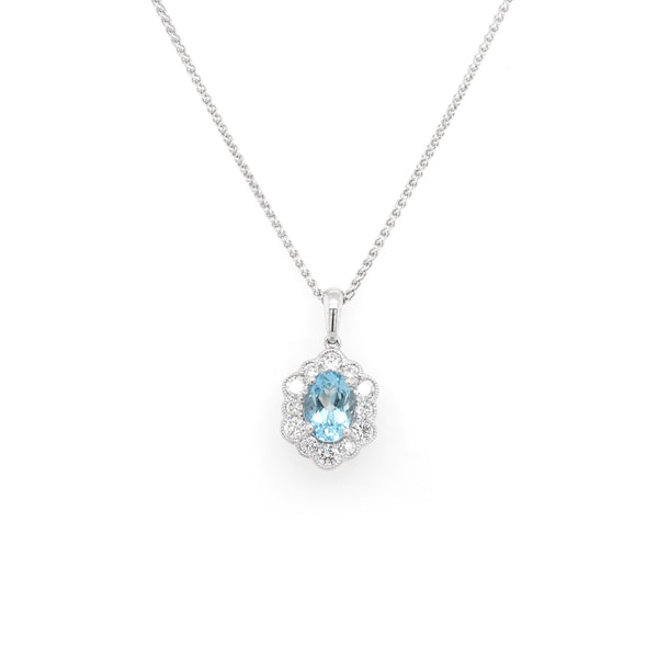 Jewellery 18ct White Gold Aquamarine and Diamond Hexagonal Cluster Pendant