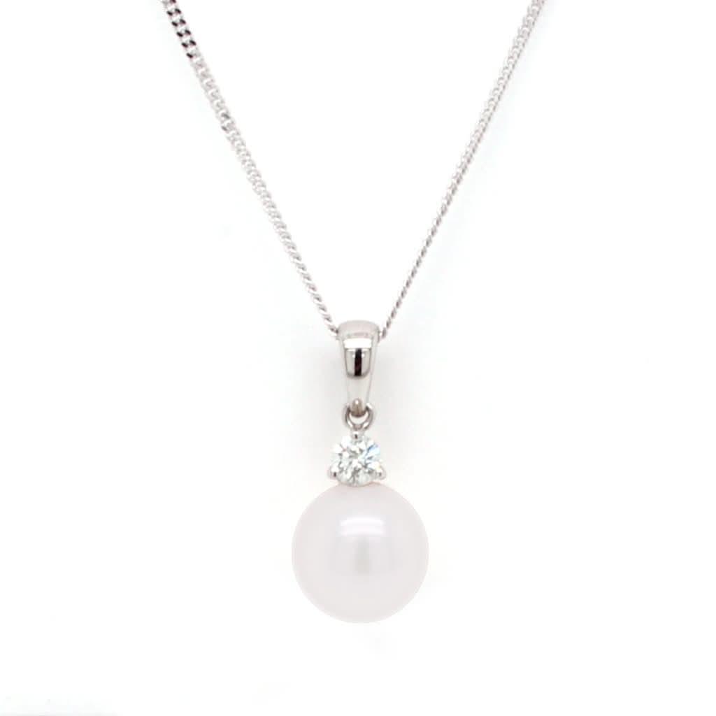 Jewellery 18ct White Gold, Cultured Pearl and Diamond Pendant on Chain
