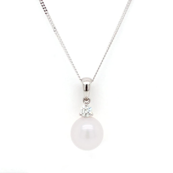 Jewellery 18ct White Gold, Cultured Pearl and Diamond Pendant on Chain
