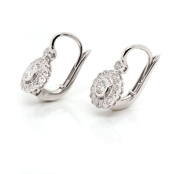 18ct White Gold Diamond Cluster Hoop/Dangle Earrings
