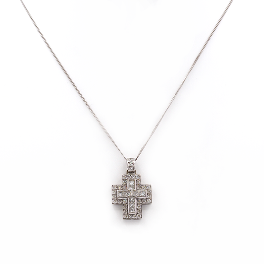 18ct White Gold Diamond Cross Pendant & Chain