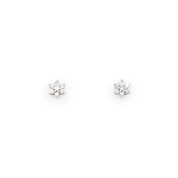 18ct White Gold Floral Diamond Stud Earrings