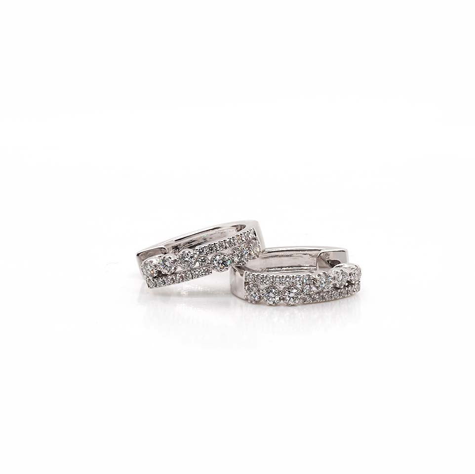 18ct White Gold Horseshoe-Shaped Diamond Set Hinged Hoop Earrings