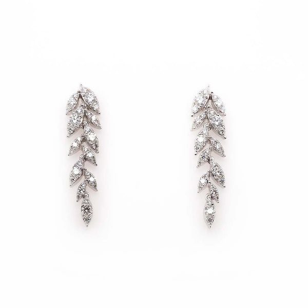 A pair of leaf shaped drop earrings in white gold, set with diamonds