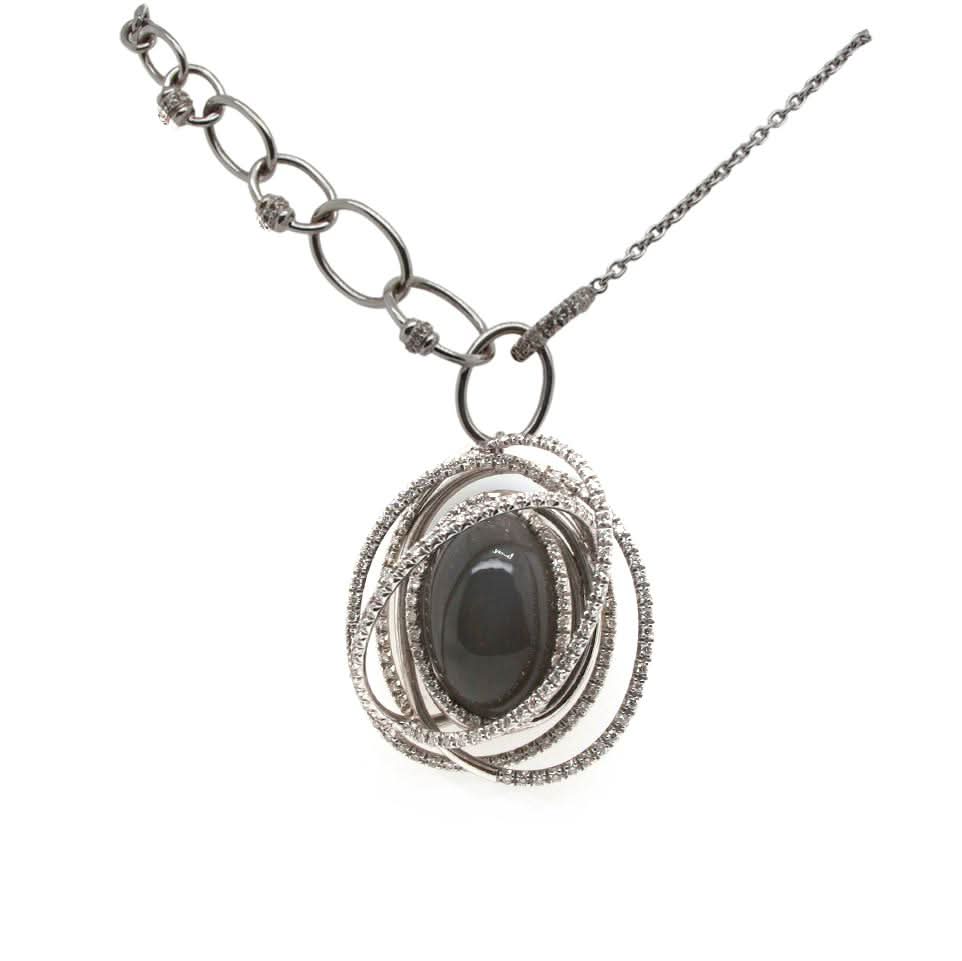 Jewellery 18ct White Gold Moonstone and Diamond Set Orbital Pendant
