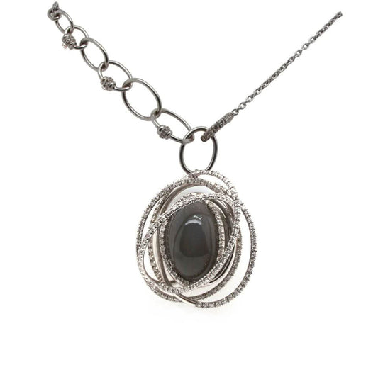 Jewellery 18ct White Gold Moonstone and Diamond Set Orbital Pendant