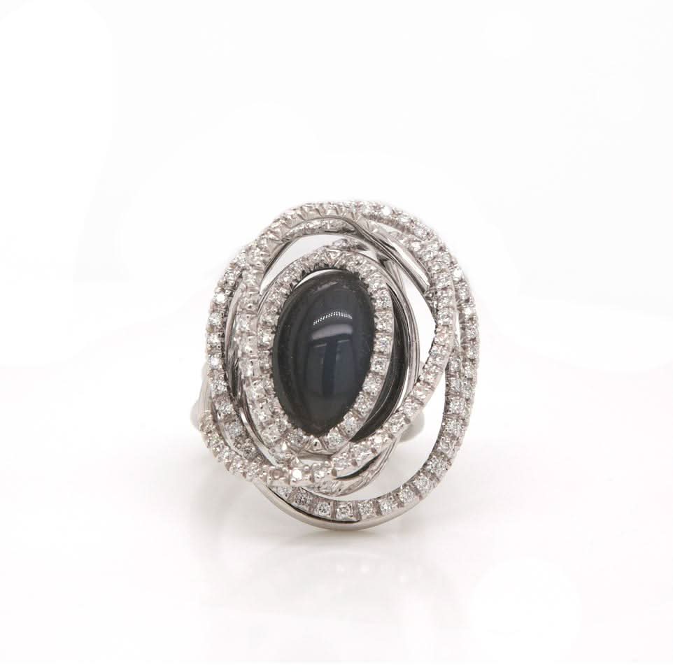 Jewellery 18ct White Gold Moonstone and Diamond Set Orbital Ring