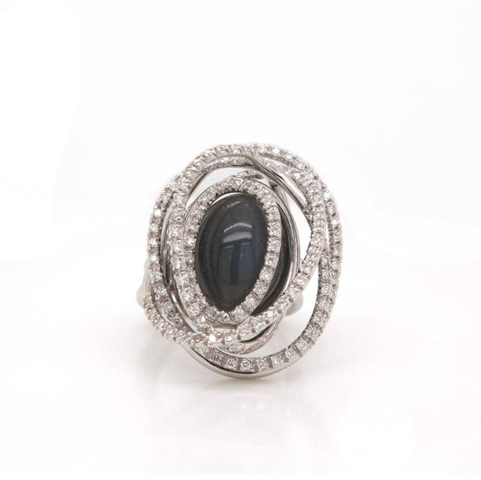 Jewellery 18ct White Gold Moonstone and Diamond Set Orbital Ring