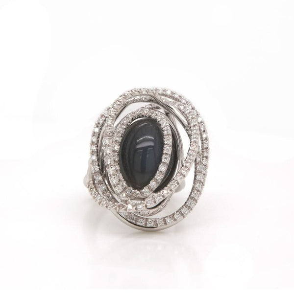 Jewellery 18ct White Gold Moonstone and Diamond Set Orbital Ring