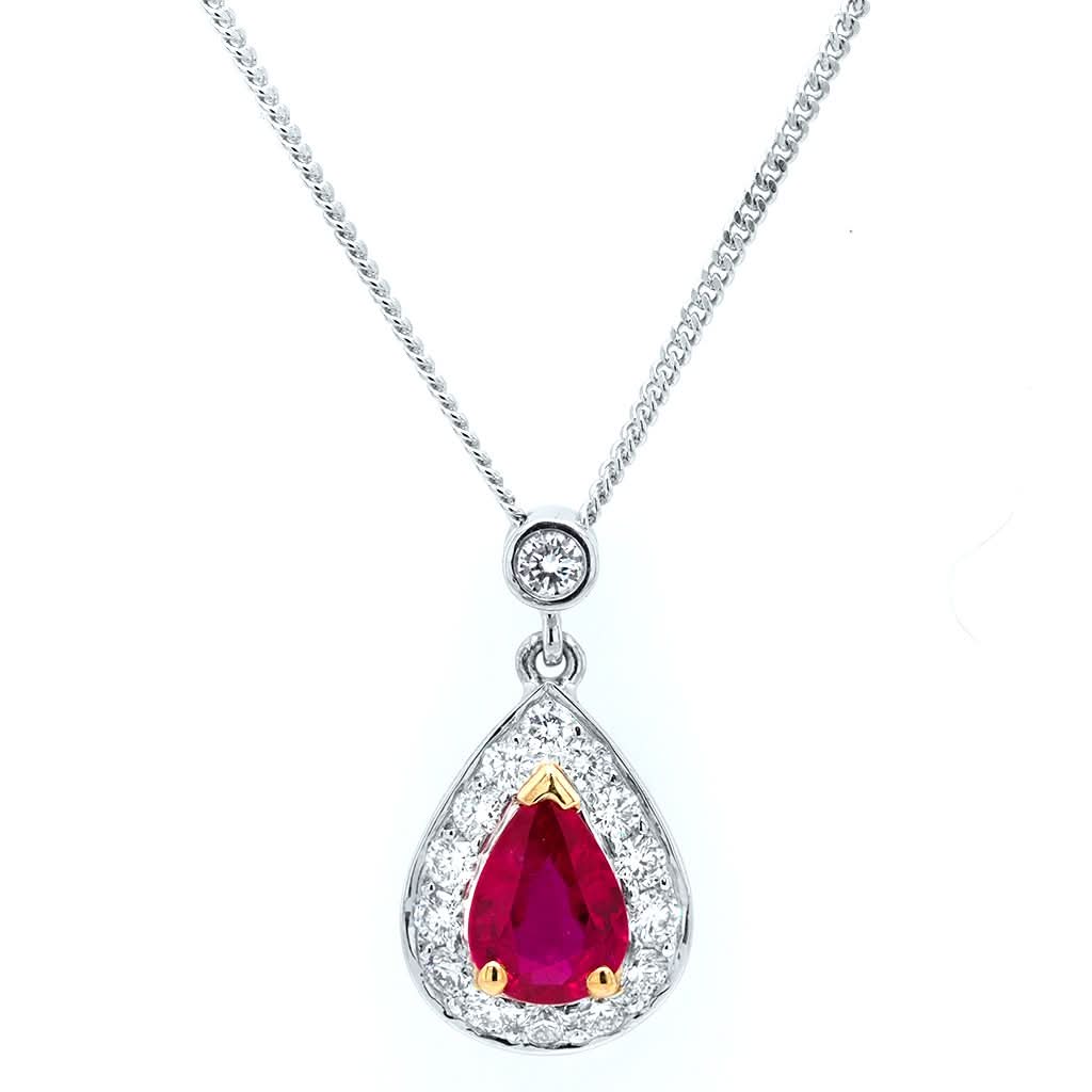 18 Carat White Gold Pear Shaped Ruby Cluster Necklace