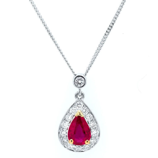 Jewellery 18ct White Gold Pear Shaped Ruby Cluster Necklace