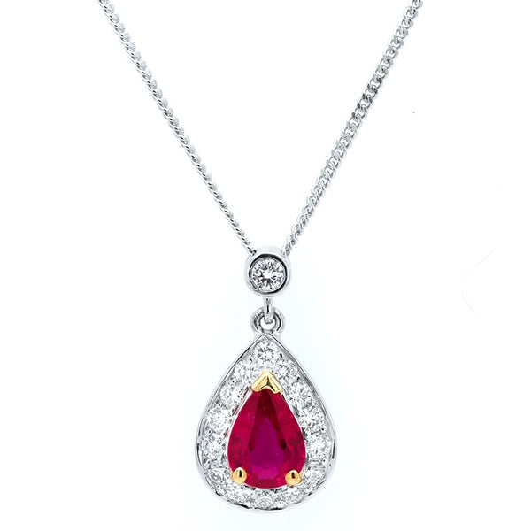 Jewellery 18ct White Gold Pear Shaped Ruby Cluster Necklace
