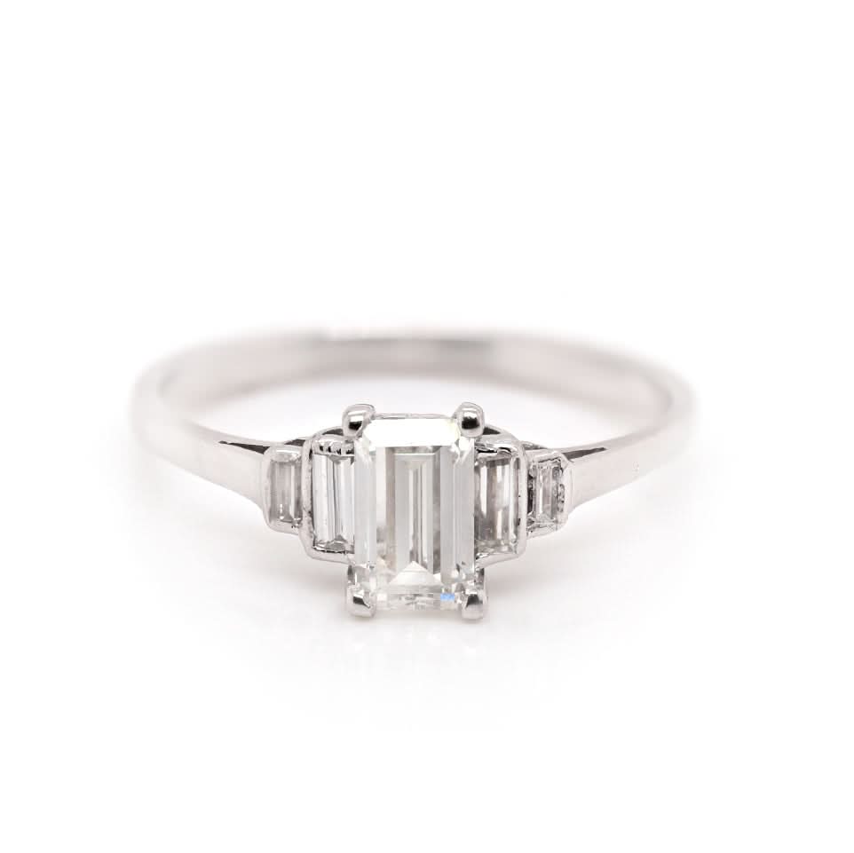 18ct White Gold & Platinum Emerald Cut Diamond Engagement Ring