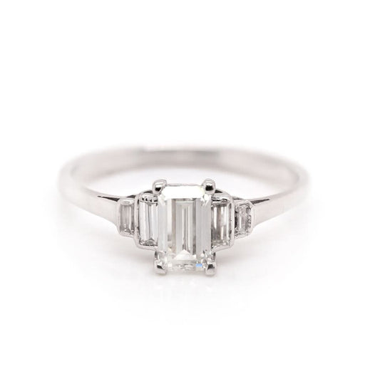 18ct White Gold & Platinum Emerald Cut Diamond Engagement Ring