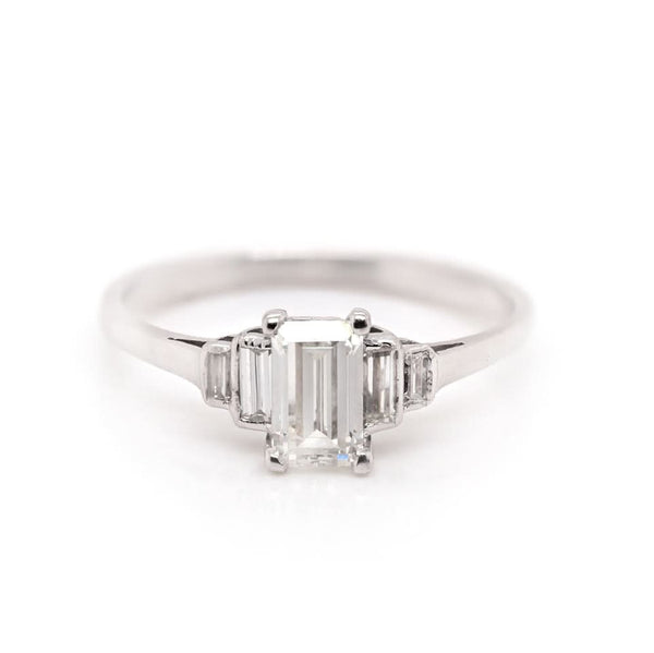 18ct White Gold & Platinum Emerald Cut Diamond Engagement Ring