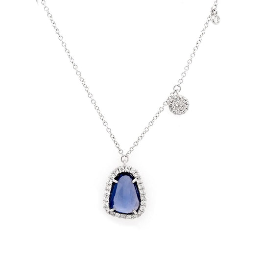 Jewellery 18ct White Gold, Rose-Cut Sapphire and Diamond Cluster Pendant, 1.77cts