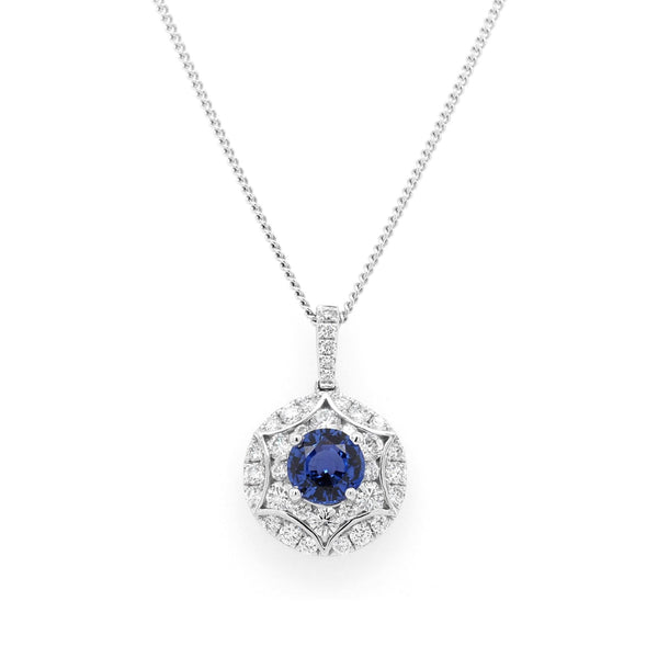 Jewellery 18ct White Gold Sapphire and Diamond Cluster Pendant