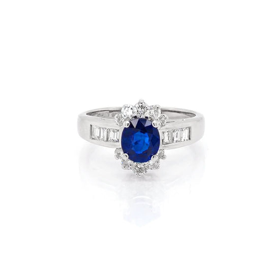 Jewellery 18ct White Gold, Sapphire and Diamond Cluster Ring