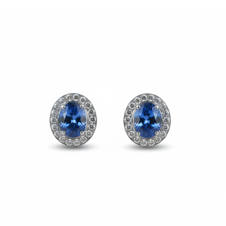 18ct White Gold Sapphire and Diamond Stud Earrings