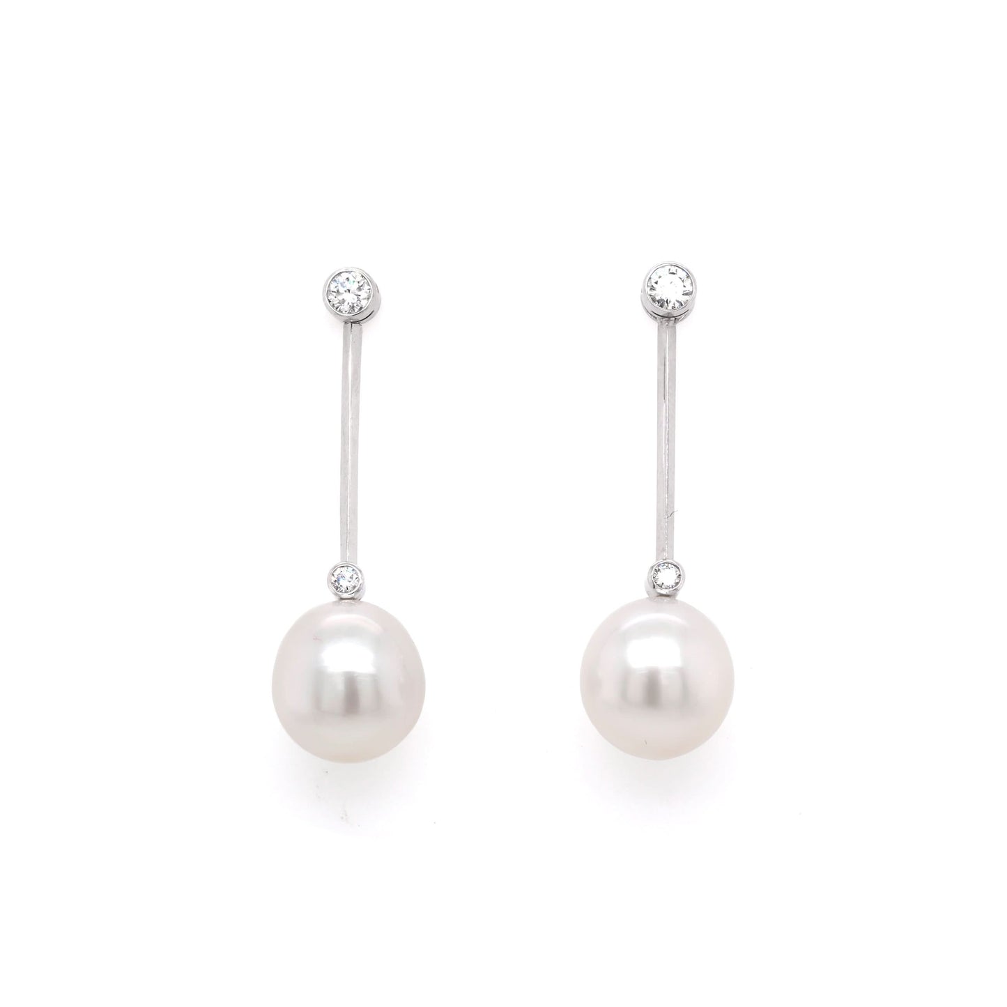 Jewellery 18ct White Gold South Sea Pearl and Diamond Stud Drop Bar Earrings