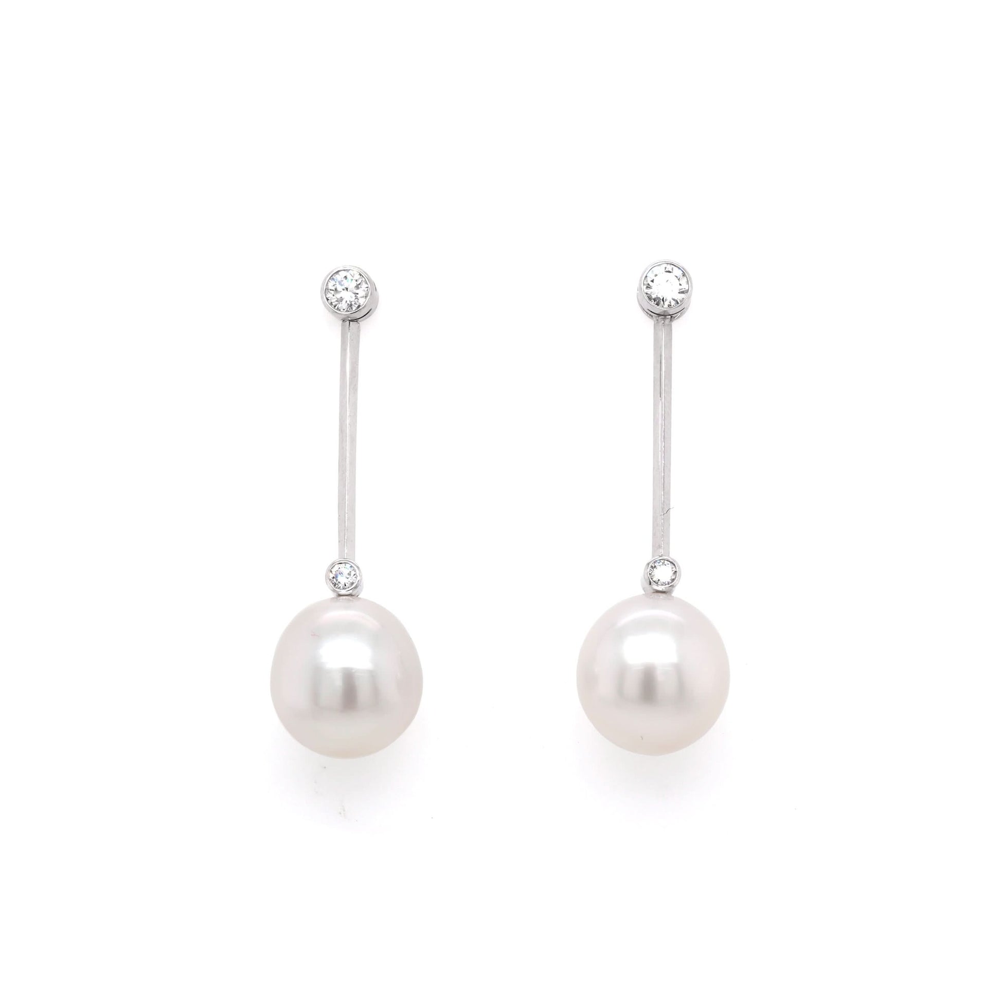 Jewellery 18ct White Gold South Sea Pearl and Diamond Stud Drop Bar Earrings