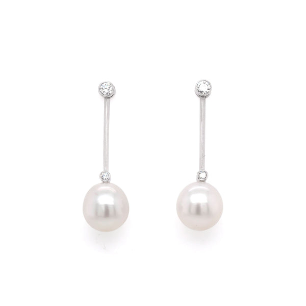 Jewellery 18ct White Gold South Sea Pearl and Diamond Stud Drop Bar Earrings