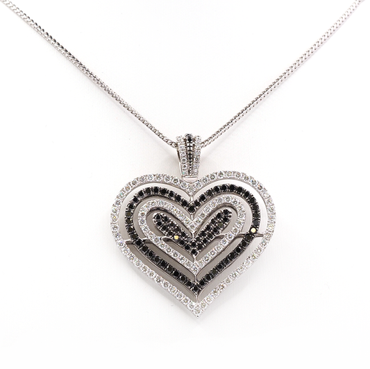 18ct White Gold Theo Fennell White & Black Diamond Heart Pendant with Chain