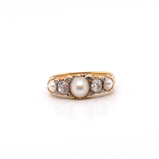 A yellow gold pearl and old cut diamond ring