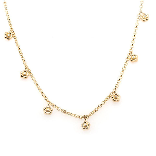 18ct Yellow Gold Fine Necklace with Diamond-Studded Daisies