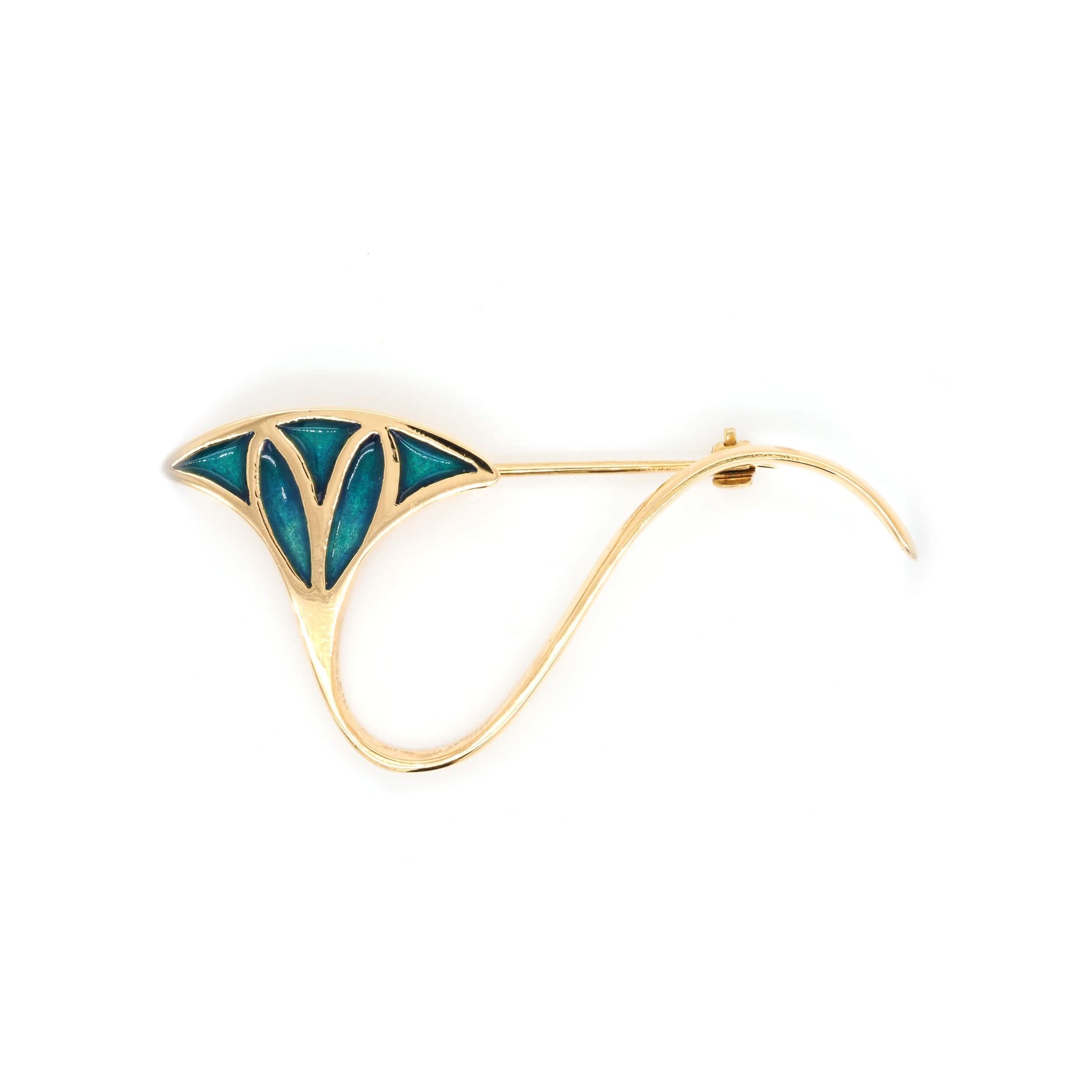 Jewellery 18ct Yellow Gold Green Enamelled Lotus Flower Brooch