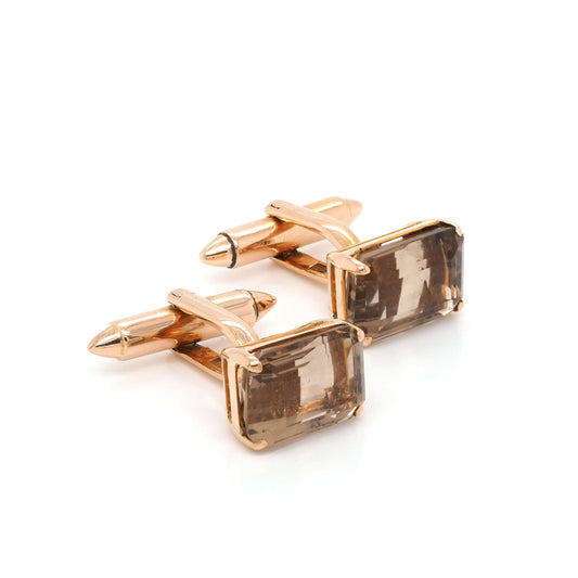 18ct Yellow Gold Pair of Smokey Quartz T-Bar Cufflinks