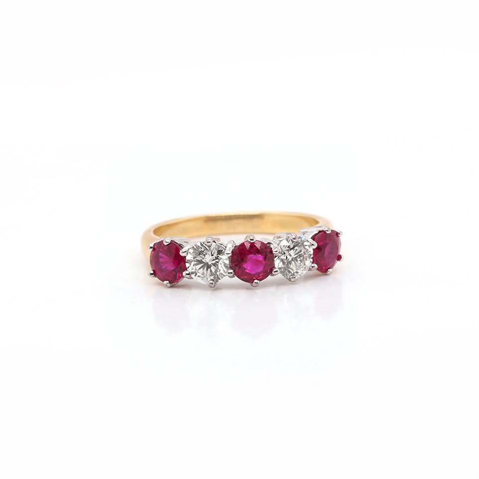 18ct Yellow Gold Ruby and Diamond 5 Stone Engagement Ring