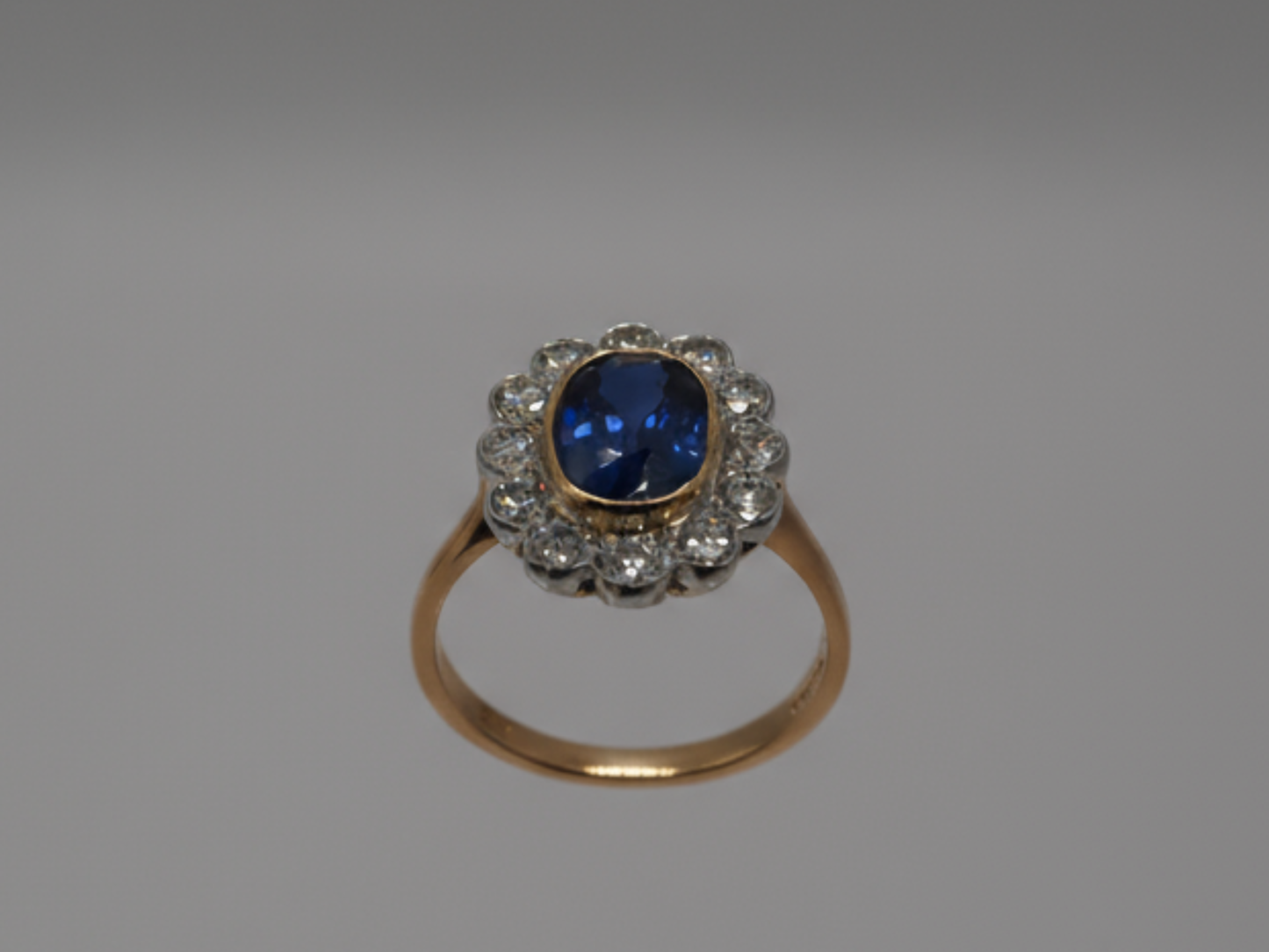 18 ct Yellow Gold Sapphire and Diamond Cluster Engagement Ring