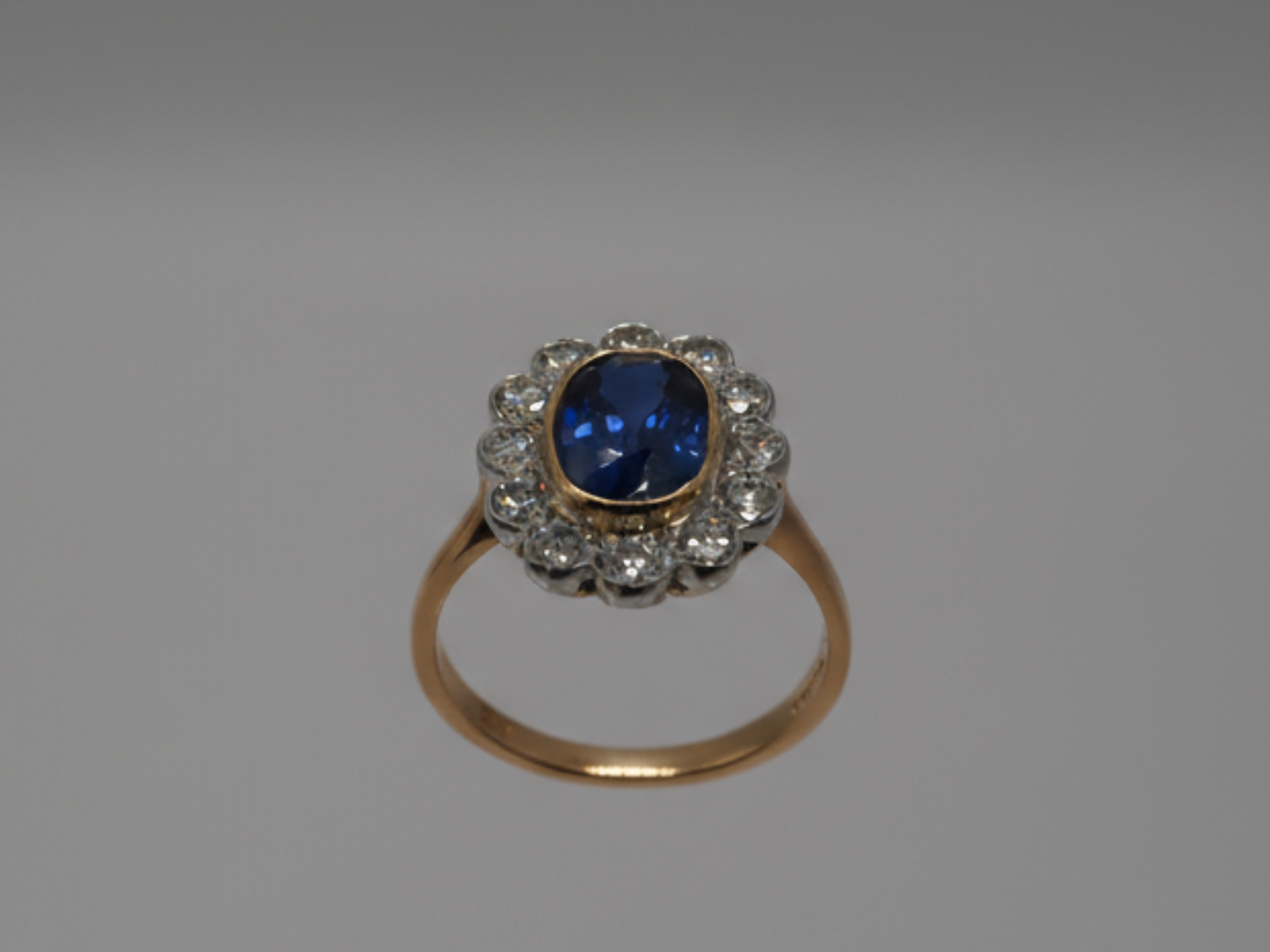 18 ct Yellow Gold Sapphire and Diamond Cluster Engagement Ring