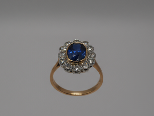 18 ct Yellow Gold Sapphire and Diamond Cluster Engagement Ring
