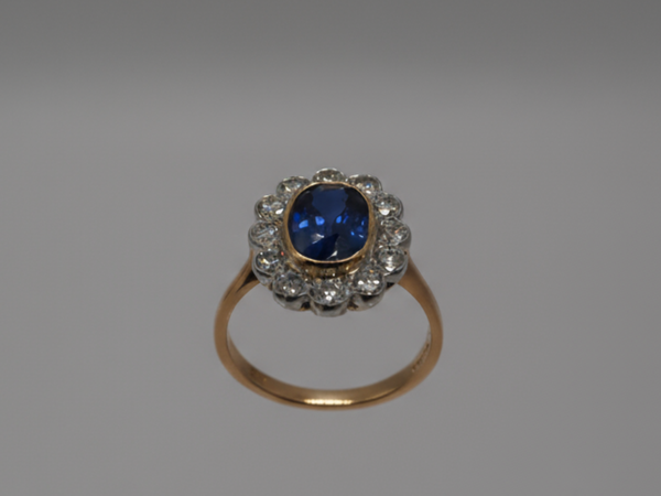 18 ct Yellow Gold Sapphire and Diamond Cluster Engagement Ring