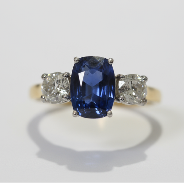 18ct Yellow Gold Sapphire and Diamond Three Stone Engagement Ring