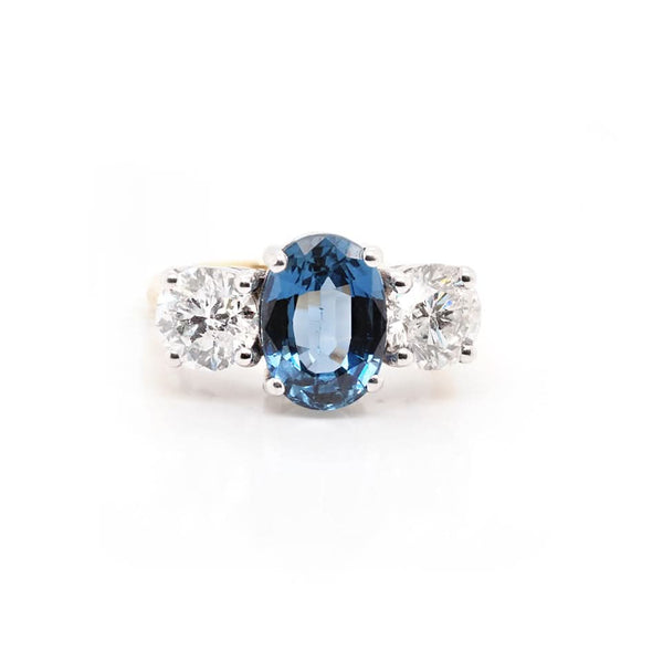 18ct Yellow Gold Sapphire and Diamond Three-Stone Engagement Ring