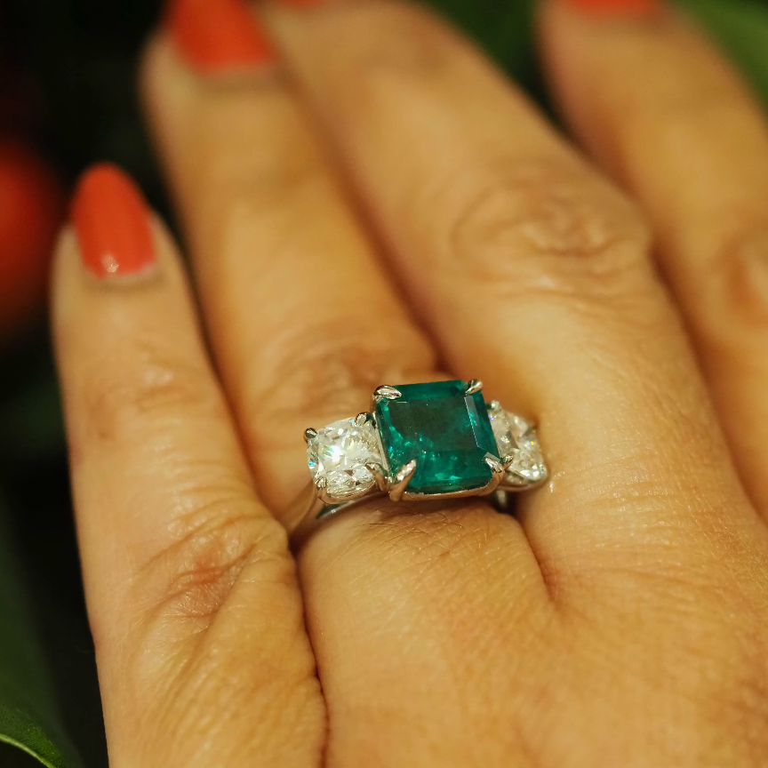 3.47ct Emerald and Diamond Engagement  Ring in Platinum *POA*