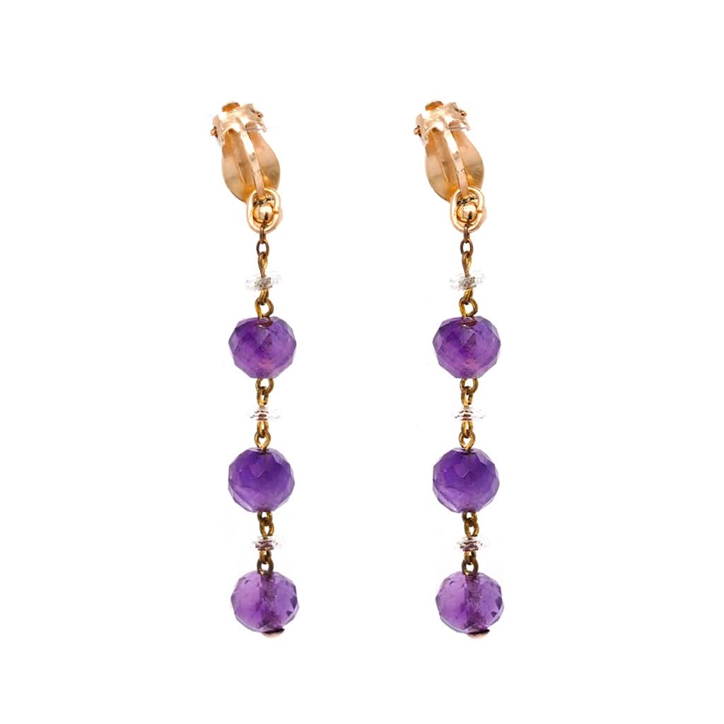 Art Deco Amethyst and Rock Crystal Bead Drop Earrings