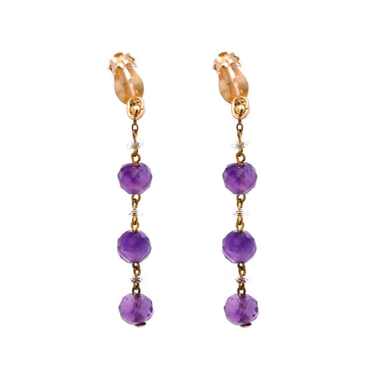 9ct Yellow Gold Art Deco Amethyst and Rock Crystal Bead Earrings