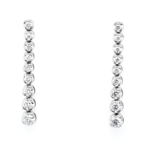 A Pair of 18 Carat White Gold, Diamond Long Drop Earrings