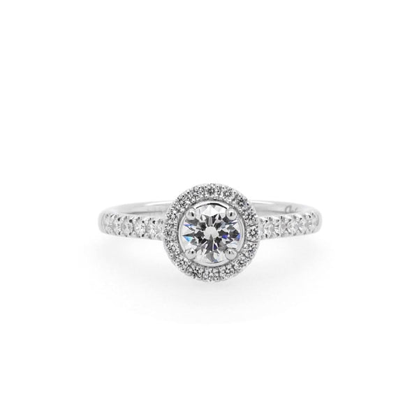 Jewellery A Platinum Brilliant-Cut Diamond Cluster Engagement Ring with Diamond Shoulders