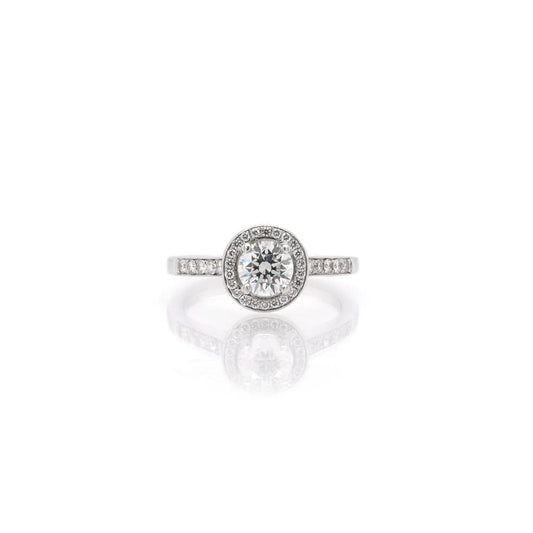 Jewellery A Platinum Diamond Halo-Set Engagement Ring