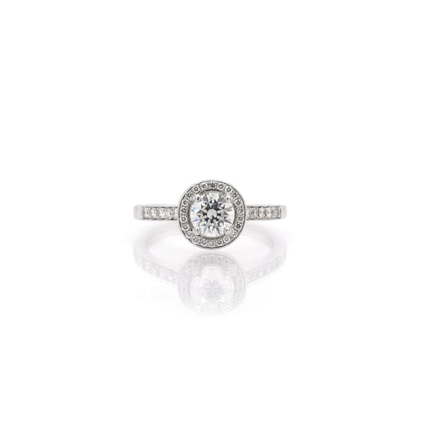 Jewellery A Platinum Diamond Halo-Set Engagement Ring
