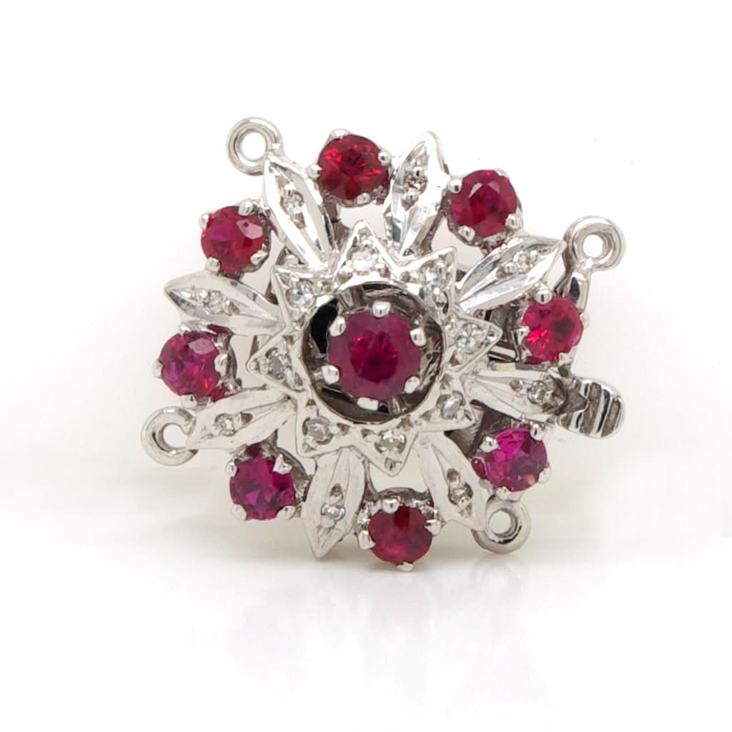 A Vintage 18ct White Gold, Diamond and Garnet Cluster Clasp