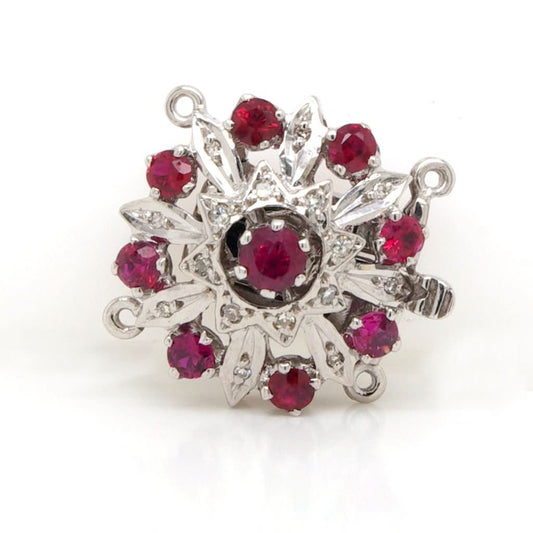 A Vintage 18ct White Gold, Diamond and Garnet Cluster Clasp