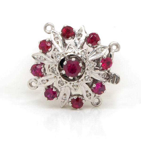 A Vintage 18ct White Gold, Diamond and Garnet Cluster Clasp